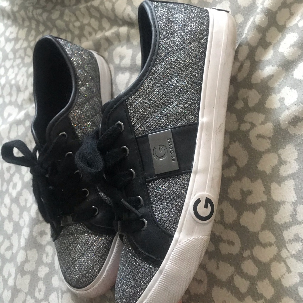 G by Guess Black and Silver Glitter Sneakers